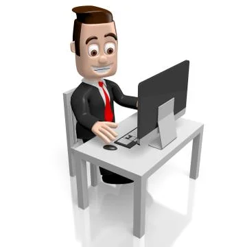 3D businessman working on computer Illustrazione stock