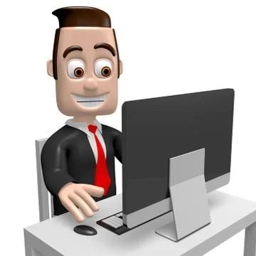 3D businessman working on computer Illustrazione stock
