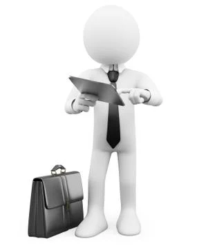 3d businessman - working with a tablet Stock Illustration