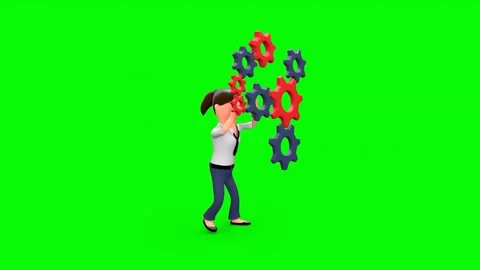 3D Businesswoman Character Adding a Missing Gear to Start Cogwheel. Vídeo Stock 260802040