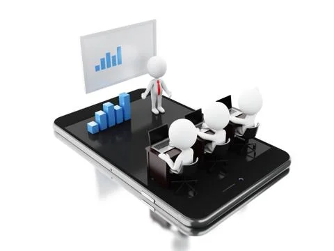 3d Bussines characters having a online meeting on tablet Stock Illustration