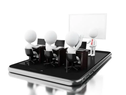 3d Bussines characters having a online meeting on tablet Stock Illustration