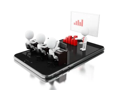 3d Bussines characters having a online meeting on tablet Stock Illustration