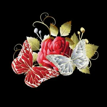 3d butterflies pattern. Vector colorful illustration. Floral background with  스톡 일러스트