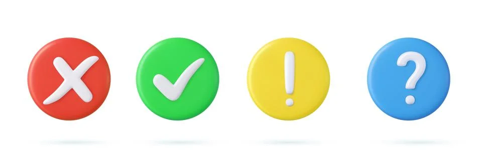 3d button , check mark, question, attention Stock Illustration
