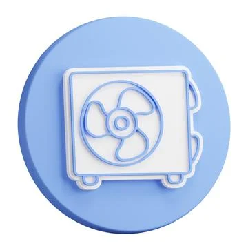 3D button rendering of Air conditioner unit with three bladed fan. Room coo.. Stock Illustration