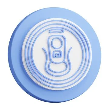 3D button rendering of aluminum soda can top view. Metal beer can with key .. Stock Illustration