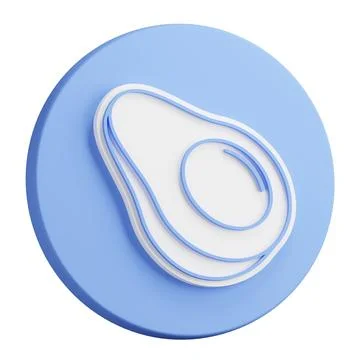 3D button rendering of avocado fruit cut in half with seed in middle. Exoti.. Stock Illustration