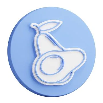 3D button rendering of avocado fruit whole and cut in half with pit in midd.. Illustrazione stock