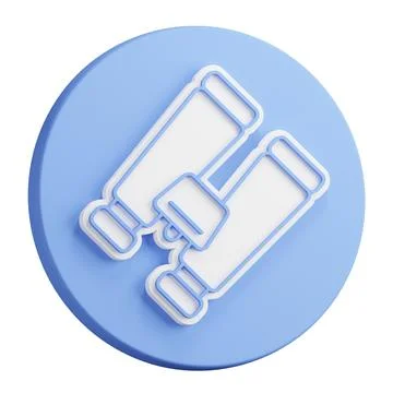3D button rendering of binoculars to observe distant objects. Equipment for.. Illustrazione stock