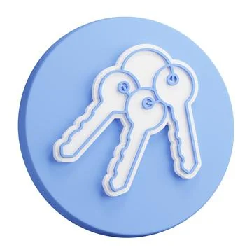 3D button rendering of Bunch of keys on ring from lock of front door of res.. Illustration