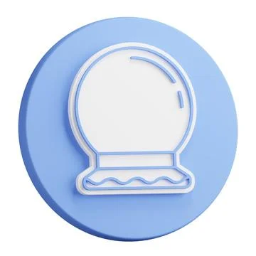 3D button rendering of fortune teller magic crystal ball on wooden stand. D.. Illustrazione stock