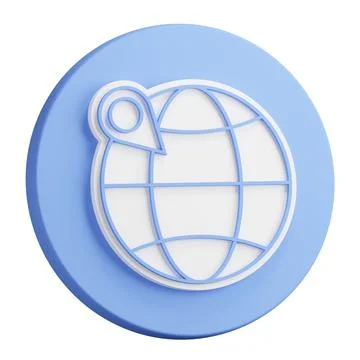 3D button rendering of globe with checkpoint mark. Navigation on map using .. Stock Illustration