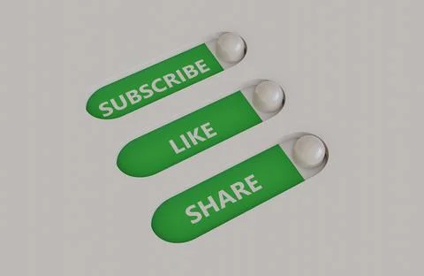 3d Buttons Subscribe Like Share Stock Illustration