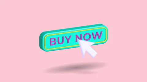 3D buy now button with pointer click in pastel color Stock Footage 246410721