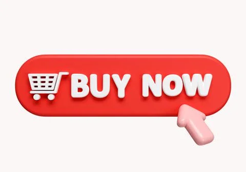 3d Buy now red button with mouse click. Button hand pointer clicking. Click Stock Illustration
