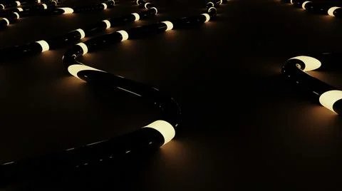 3D cables with neon stripes. Design. Energy flows in black computer cables. Neon Stock Illustration