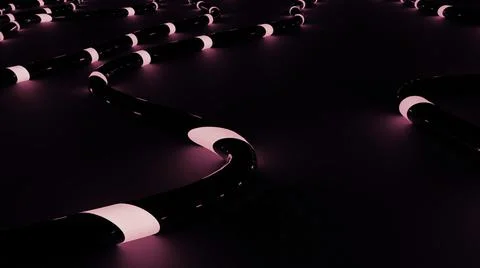 3D cables with neon stripes. Design. Energy flows in black computer cables. Neon Illustrazione stock
