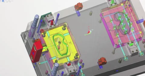 3D CAD Design Of Plastic Injection Molding Machine In A Manufacturing Stock Footage 168389261