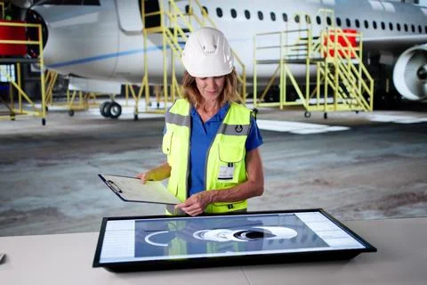 3D CAD Engineer Creating Aircraft Design On Computer Foto stock