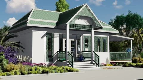 3D Cafe style house model Stock Illustration
