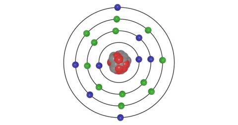 3D Calcium (Ca; Z=20) Atom Bohr Model with Subshell Electron Orbits,Nucleus and Stock Footage 333194377