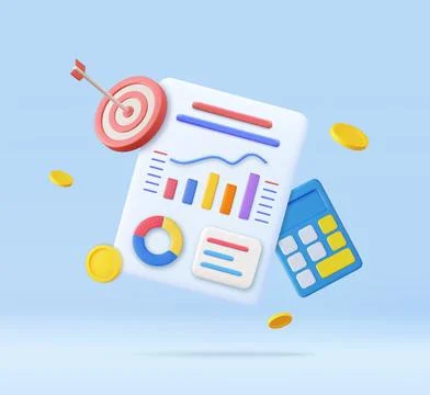 3d Calculator, bar chart, shooting target Stock Illustration