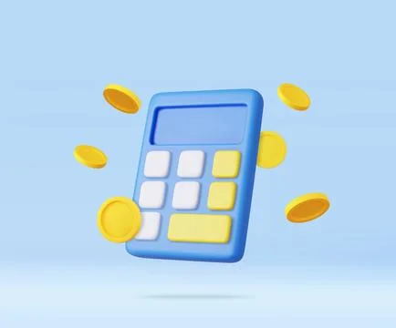 3D Calculator with floating coin. Stock Illustration