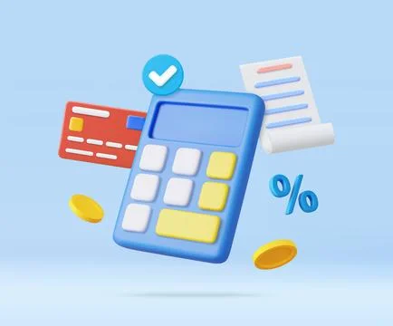 3D Calculator with floating coin. Stock Illustration