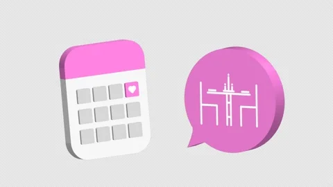 3d calendar and bubble notification with romantic meeting candlelight dinner Video stock 234603640