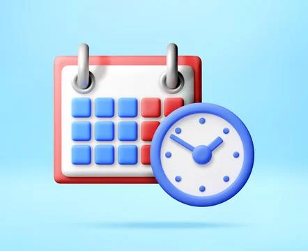 3D Calendar with clock icon for time management Stock Illustration