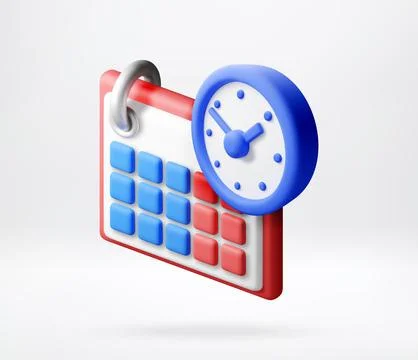 3D Calendar with clock for schedule management. Stock Illustration