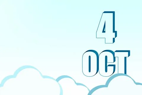 3d calendar with the date of 4 October on blue sky with clouds, copy space. 3 Stock Illustration
