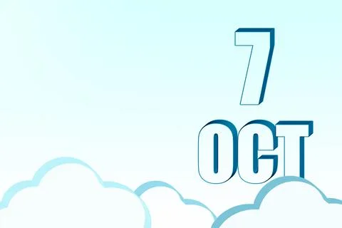 3d calendar with the date of 7 October on blue sky with clouds, copy space. 3 Illustrazione stock
