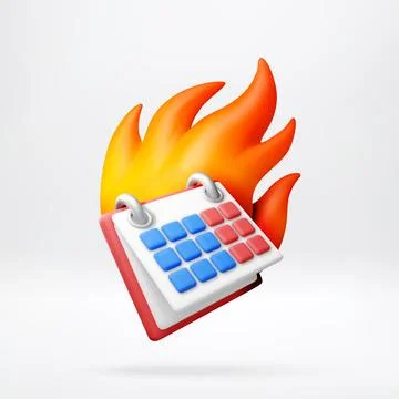 3d calendar icon burning in fire. Stock Illustration