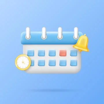 3D calendar icon. Event time schedule. Clock and notice bell. Date notification Stock Illustration