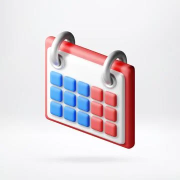 3D calendar icon with red and blue date squares Stock Illustration