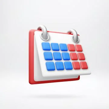 3D calendar icon with red and blue date marks Stock Illustration