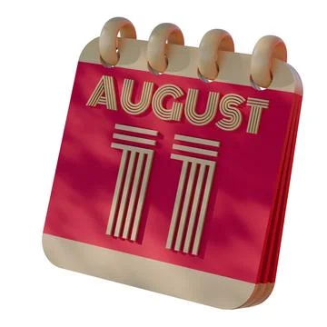 3D Calendar Icon Showing August 11 with Retro Design.. Stock Illustration