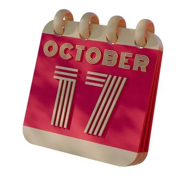 3D Calendar Icon Showing October 17 with Retro Design.. Stock Illustration