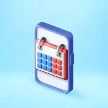 3D calendar icon on smartphone screen Ilustração Stock