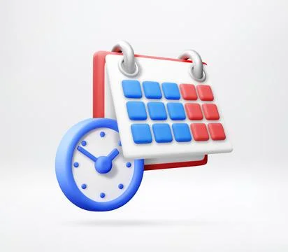3D calendar icon with wall clock. Stock Illustration
