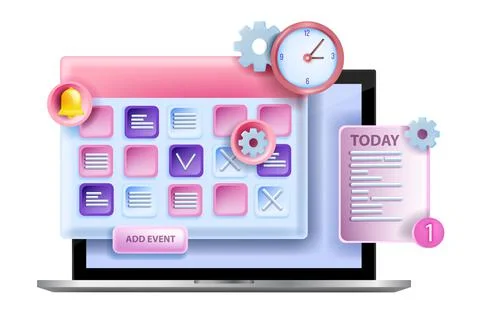 3D calendar schedule event concept, vector time management appointment plan Illustrazione stock