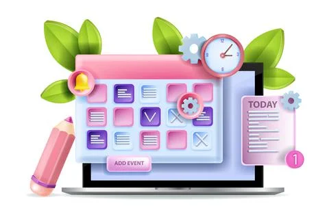 3D calendar schedule vector illustration, online event planning concept Illustrazione stock