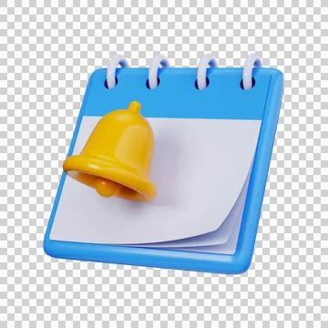 3D calendar with yellow notification bell illustration. Stock Illustration