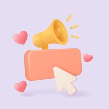 3D Call-To-Action Button With Megaphone Hearts Ilustración de archivo