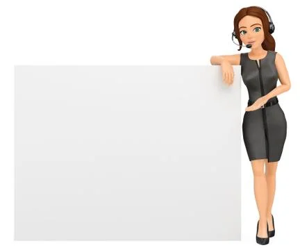 3D Call center operator leaning on a blank poster Illustrazione stock