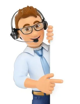 3D Call center worker pointing aside. Blank space Stock Illustration