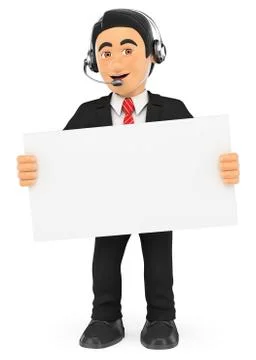 3D Call center worker standing with a blank poster Stock Illustration