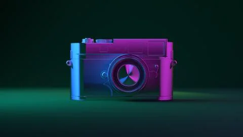 3d Camera Neon lighting chrome isolate on night mode Illustration